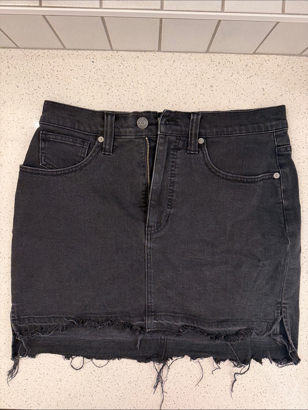 Madewell Black Distressed Denim Mini Skirt